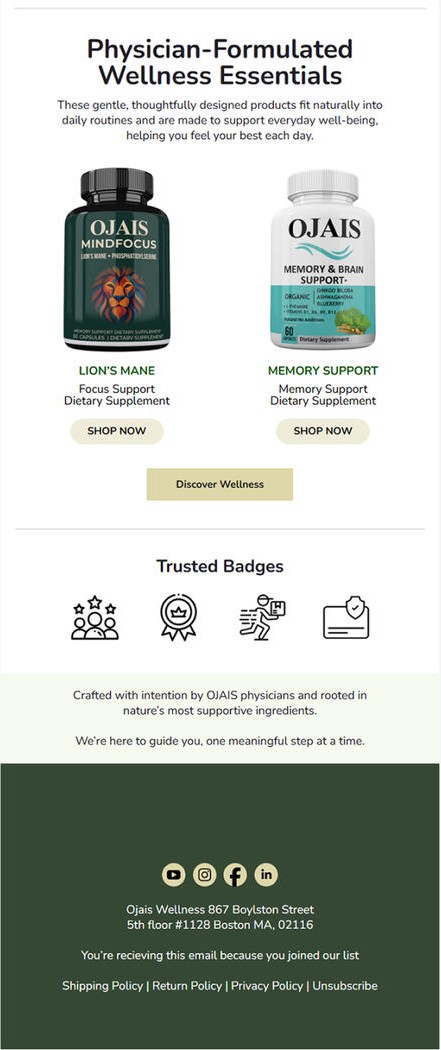 Physician-Formulated Wellness Essentials — Ojais Wellness Email